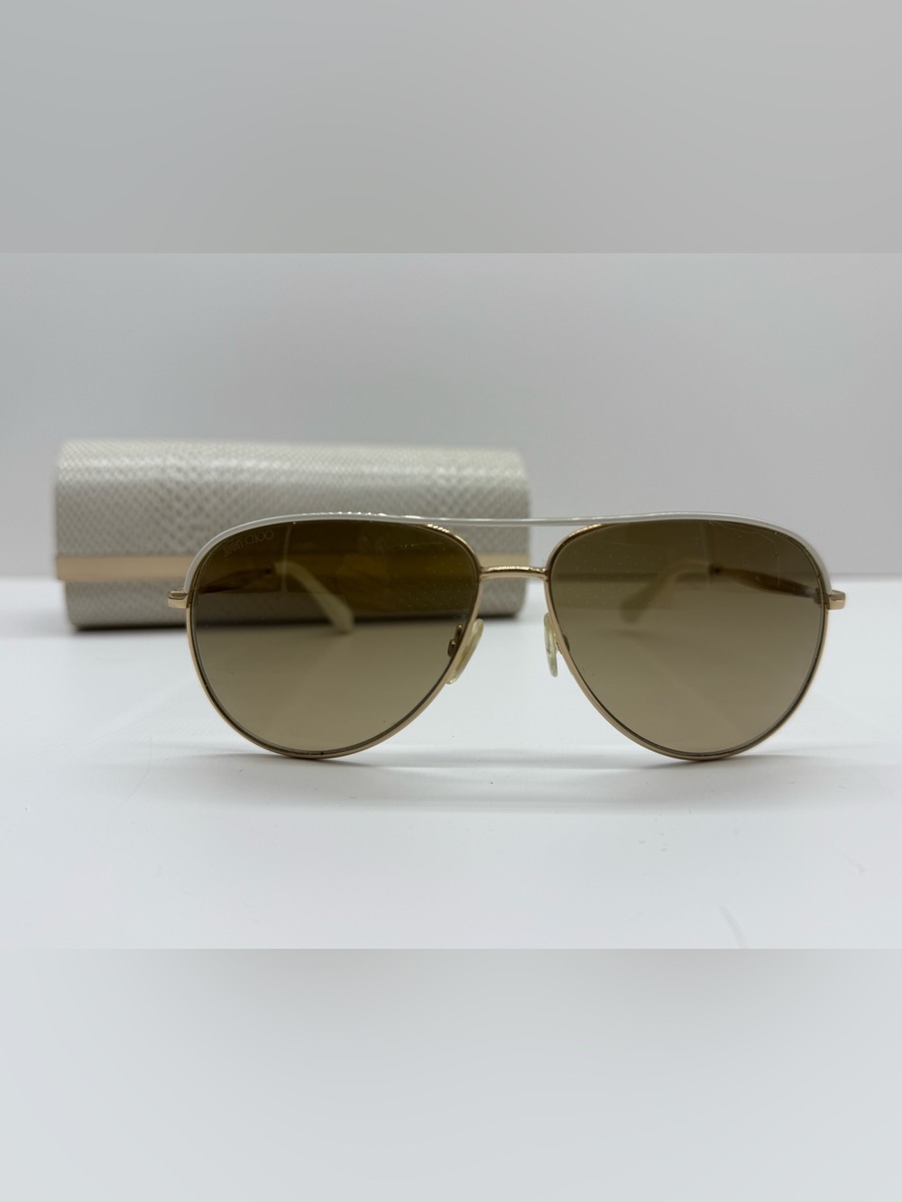 Jimmy Choo Aviator Sunglasses Gold Frame Brown Gradient Lenses w/ Case